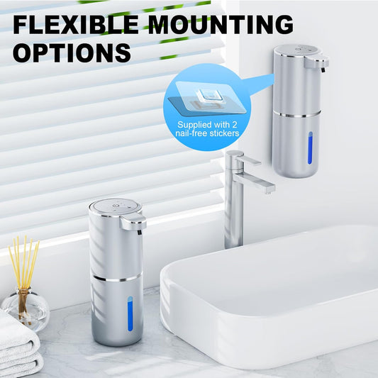 Automatic Foaming Touchless Soap Dispenser, Rechargeable 1500mAh with Sensor for Bathroom Kitchen 13.5oz/380ml Silver