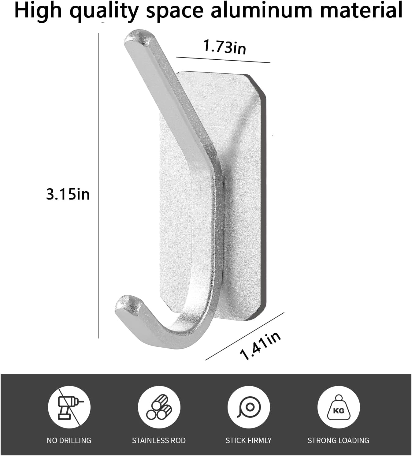 Paoli Heavy Duty Adhesive Wall Hooks, 30 lb Max Load Waterproof Hooks for Bathroom Towels Coats Bags, No Drill Damage-Free for Renters Apartment Dorm, Matte Black, 4 Pack