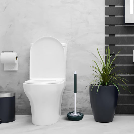 PRETYZOOM Silicone Toilet Brush and Holder with Bristles Round Head for Effortless Bathroom Cleaning Modern Minimalist Design Quick-Drying Base and Water-Resistant Toilet Bowl Scrubber