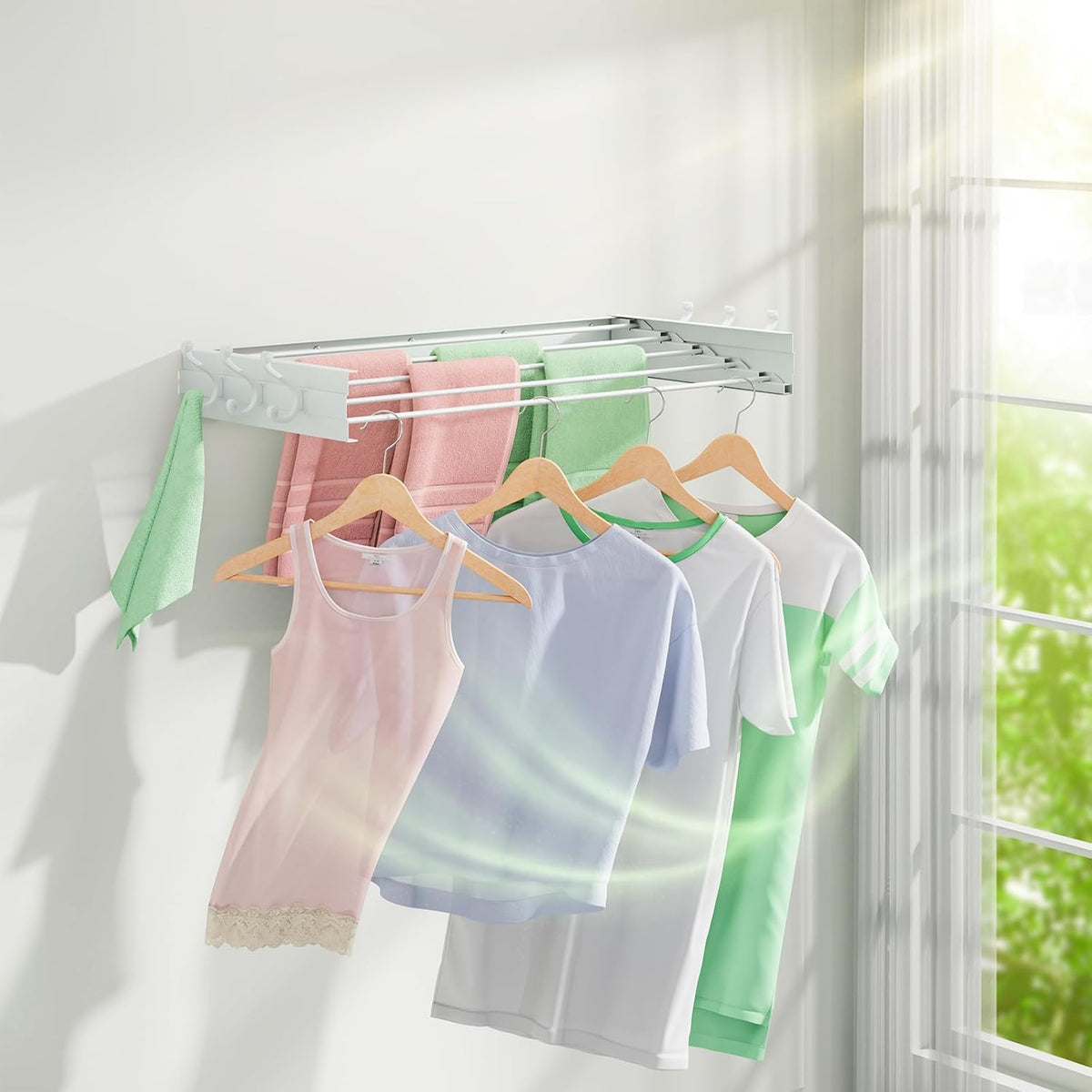 Foldable Wall Mounted Space-Saving Drying Rack, 23.5 In Rustproof Stainless Steel Laundry Hanger with 50 Lbs Heavy Duty Reinforced Rods for Wet Towels & Heavy Clothes, Fits Apartment Bathroom RV,White