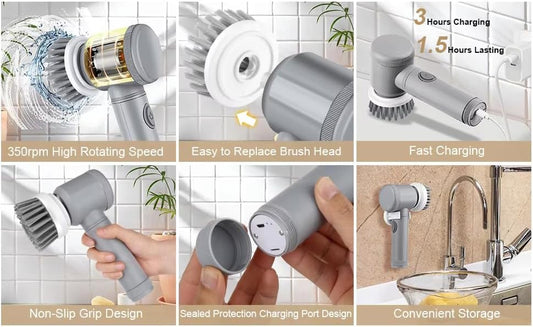 Electric Spin Scrubber, Cordless Bathroom Cleaning Brush IPX6 Waterproof with 6 Replaceable Heads, Power Scrubber for Bathtub, Tiles, Car Wash, Kitchen & Multi-Surface Home Cleaning