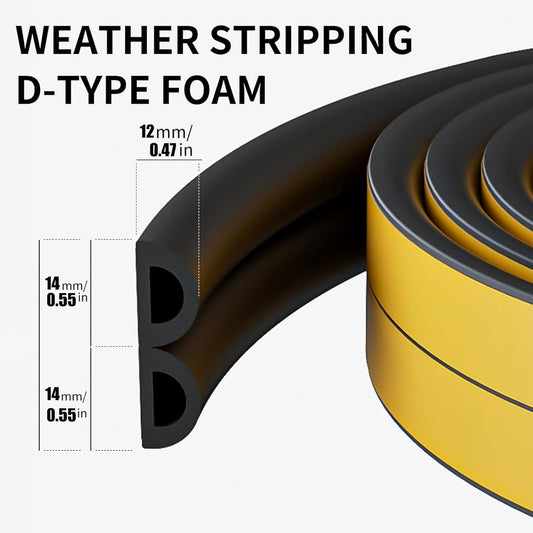 Weather Stripping Door Seal,D-Type Self Adhesive Foam Weather Stripping,Insulation Weatherproof and Soundproof weatherstrip,Collision Avoidance Rubber Seal Strip for Windows/Doors Frame. (White,33Ft)