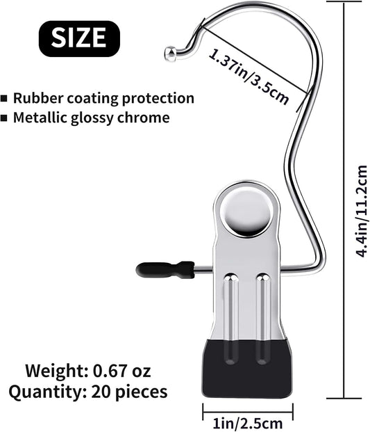 20 Piece Laundry Hook Boot Clips Hanger Clips Hold Hanging Clothes Pins Hooks Portable Stainless Steel Home Travel Hangers Clips Closet Hangers-Black