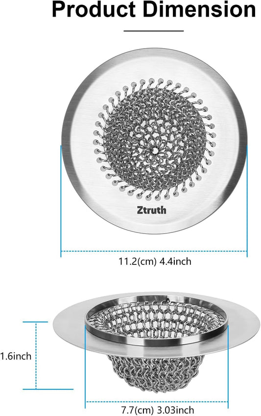 Ztruth Kitchen Sink Drain Strainer Patented Reversible Sink Strainer, Anti-Clogging Sink Strainer Basket, 304 Stainless Steel, Handmade Kitchen Gadgets, Dishwasher Safe