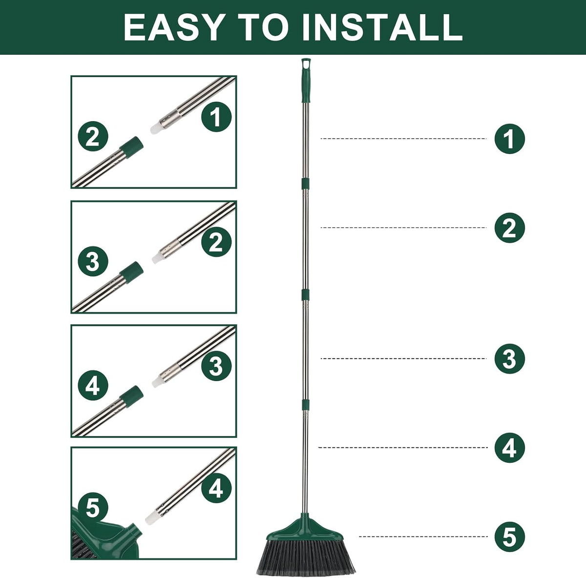 Broom Outdoor Indoor Commercial Broom with 50 inches Long Handle,Perfect for Home Courtyard Garage Kitchen Office Lobby Room Floor(Black)