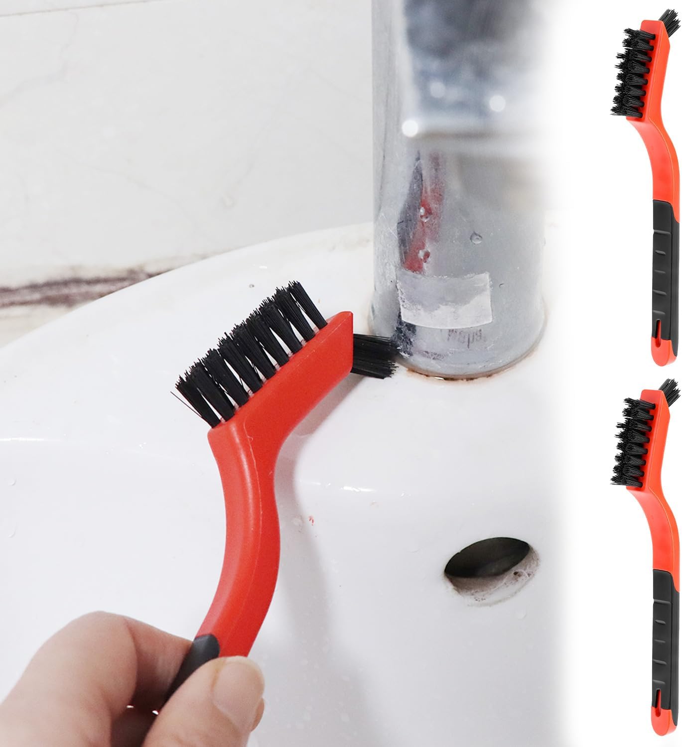 QWORK Nylon Cleaning Brushes, 6 Pack Non Scratch Bristles Dual Head Crevice Tool for Kitchen Bathroom and Cookware