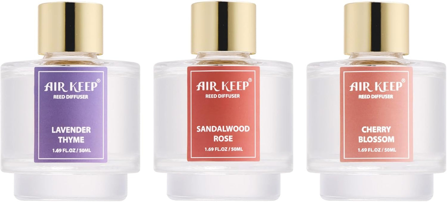 Airkeep Reed Diffuser Set of 3,Clean Linen Ocean Mist&Sea Salt Lavender Eucalyptus Oil Reed Diffusers for Bedroom Living Room Office Aromatherapy Oil Reed Diffuser for Gift 50ml x 3