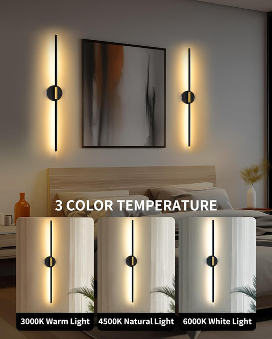 24 Inch Battery Operated Wall Sconce Set of 2, Dimmable Battery Sconces with Remote Control, 8000 mAh Rechargeable Sconces, 350° Rotate Modern LED Lights for Bedroom, Living Room, Black Gold