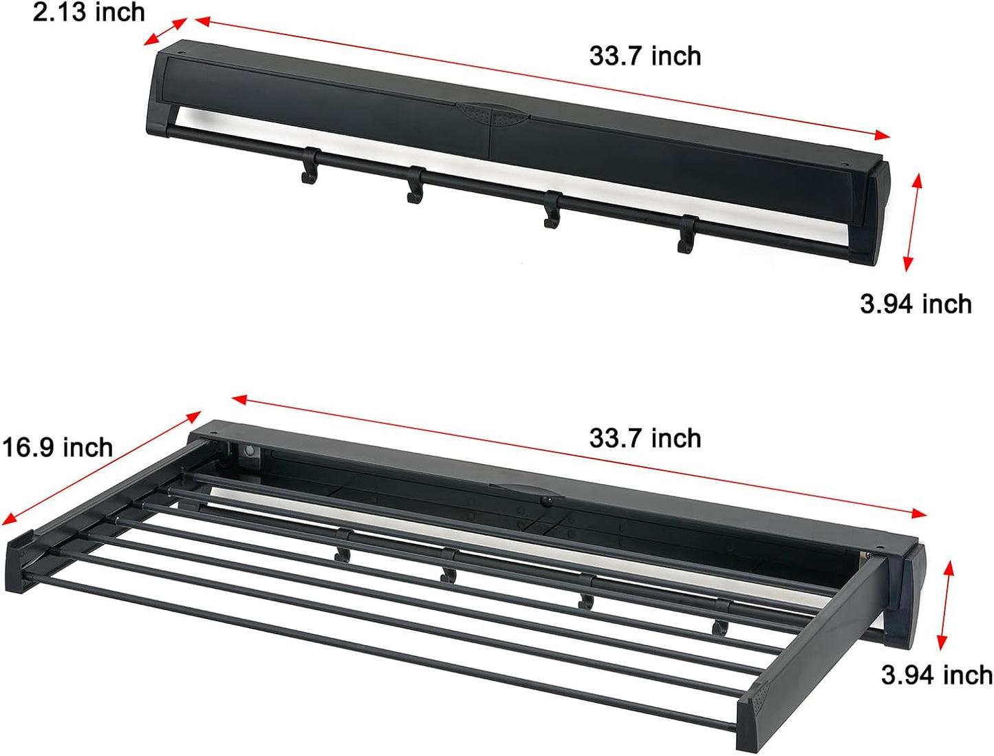 Wall Mounted Drying Rack, Aluminum Collapsible, 88 lbs Capacity, Foldable Laundry Rack for Drying Clothes (Black)