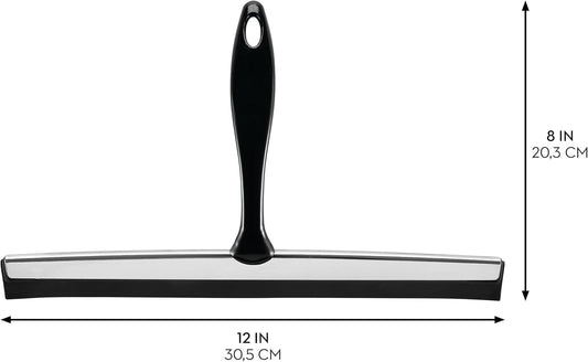 iDesign Zia Metal and Plastic Bathroom Squeegee for Shower, Glass Doors, Floors, Mirrors, with Suction Hook Holder , 12 Inches, Clear and Stainless Steel