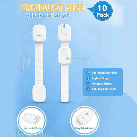Cabinet Locks Baby Proofing 12-Pack – Child Proof Cabinet Locks & Door Locks for Kids Safety, Baby Proof Cabinet Latches with Strong 3M Adhesive, No Drill, Multi-Purpose for 10078-01A