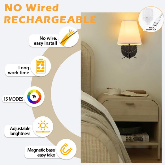 PASSICA DECOR Bow Wireless Battery Operated Wall Sconce Set of 2, Rechargeable Dimmable LED Lights with 15 Colors, Timer, Remote Control,Bow Lamp for Girls Rooms,Bedroom Living Room