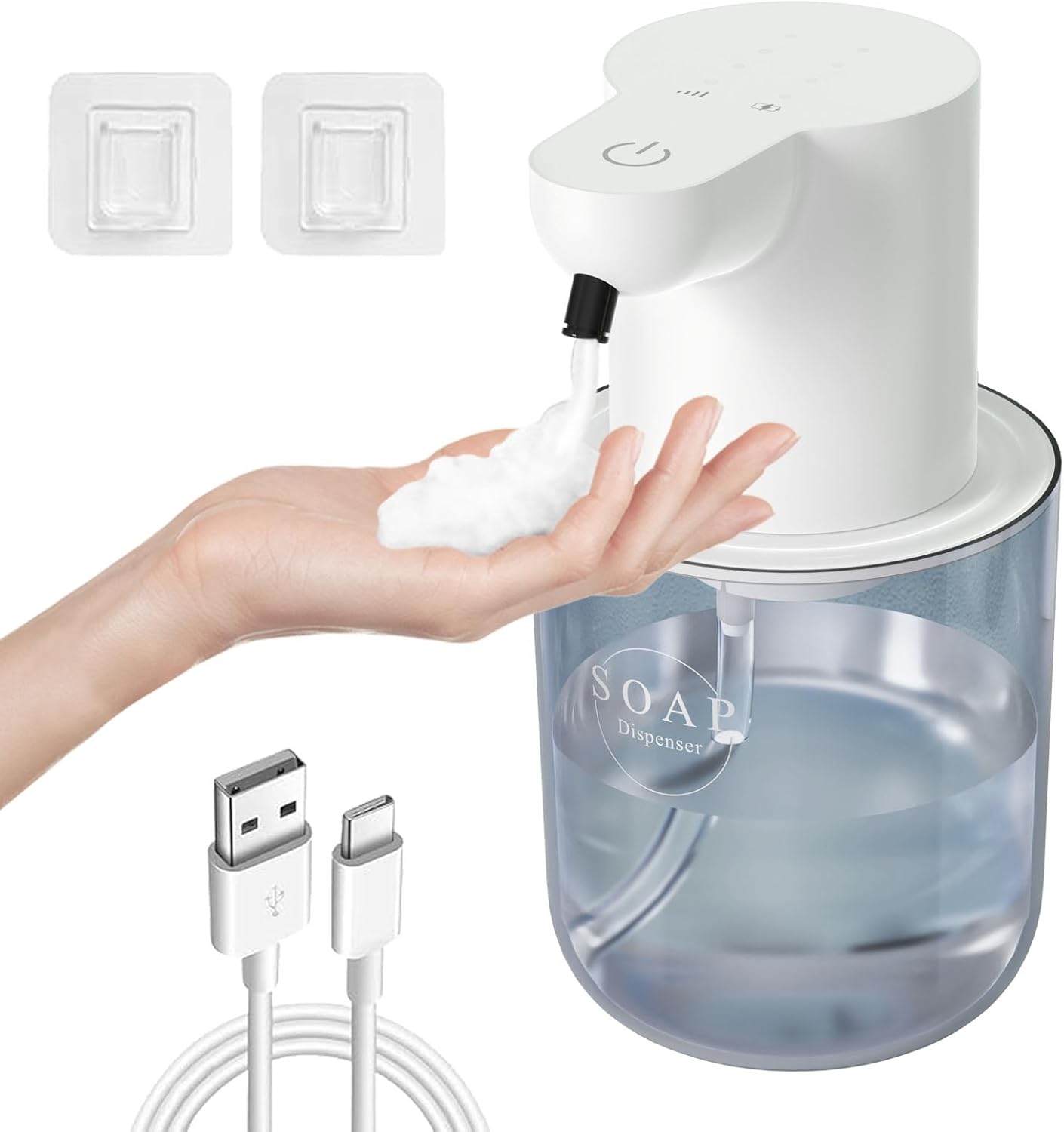 Automatic Foaming Soap Dispenser Touchless Rechargeable 13.53oz/400ml with Wall Mount and 4-Level Adjustable Electric Foam Soap Dispenser, Hand, Hands Free, Bathroom, Kitchen (White)