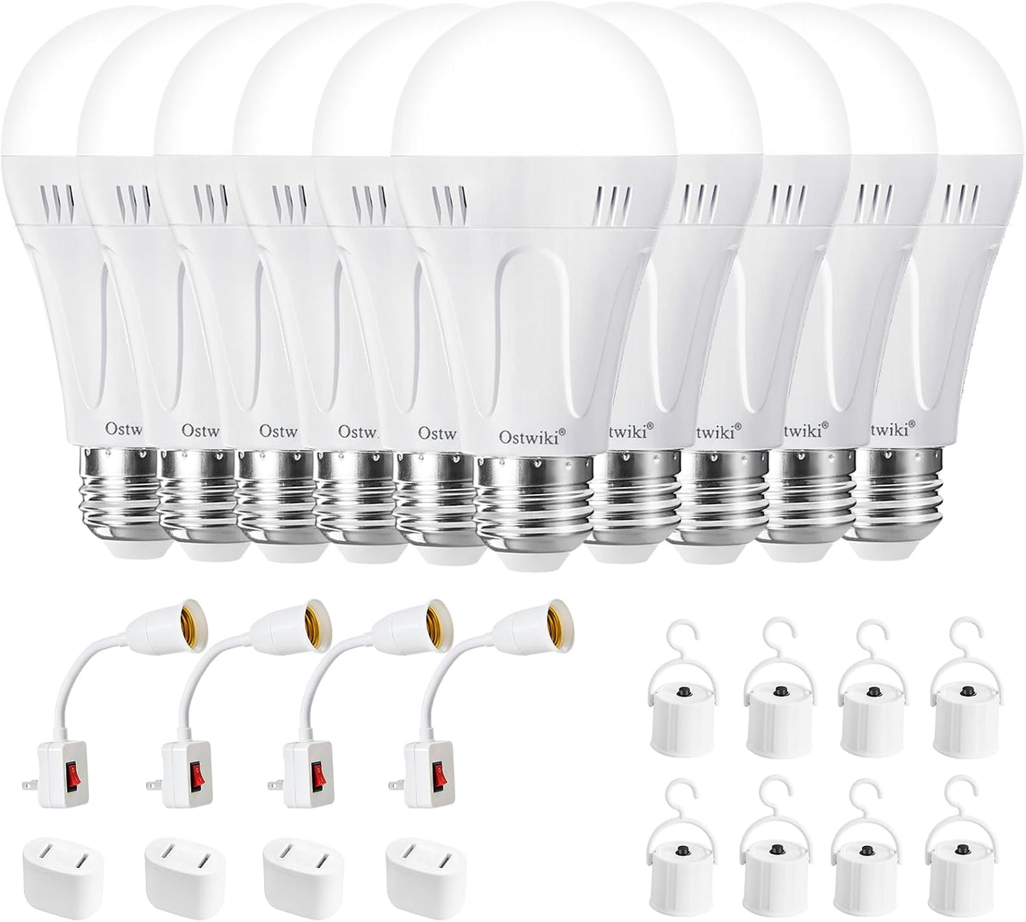 Ostwiki Rechargeable Light Bulbs,2 Pack Emergenecy Light Bulbs for Power Outage A19 E26 9W 6500K White Battery Backup Soft Light Bulb for Lamps Home Power Failure Hurricane,Blizzard