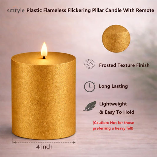 smtyle Vintage Flickering Ivory Plastic Flameless Candles 3 x 3 Inch LED Battery Operated with Remote & Timer, Set of 2 – Neutral Rustic Farmhouse Decor Candles Sandstone Texture Beige