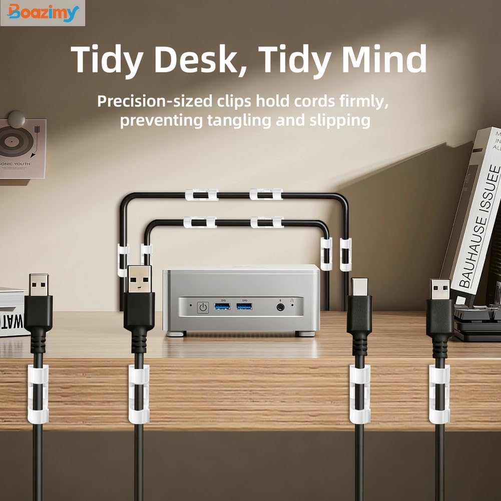Self Adhesive Cable Clips 60 Pcs, 7.5mm Black Wire Holders with Strong Adhesive, Cord Management Organizer for Under Desk Wall TV PC Ethernet Cable
