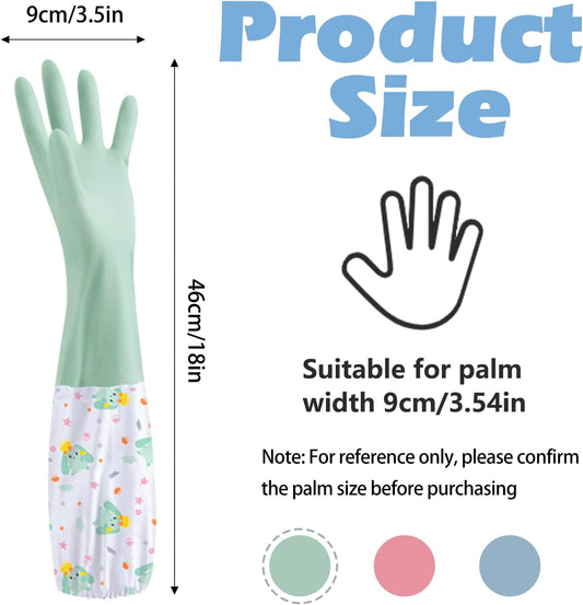 3 Pairs Dishwashing Cleaning Gloves, SHAIDOJIO Waterproof Reusable Kitchen Long Rubber Gloves, Non-Slip Latex-Free Household Gloves With Cotton Lined for Laundry Cleaning Working Gardening Cooking