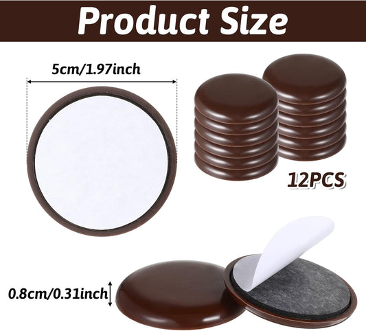 12Pcs Furniture Sliders for Carpeted Floors, 2-inch Stick Furniture Movers Self Adhesive Chair Gliders for Easy Moving on Carpet and Hardwood Floors(Coffee)