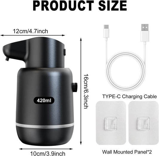 Automatic Foaming Soap Dispenser 15oz/420ml Foaming Hand Sanitizer Touchless Wall Mount with 4levels Adjustable Free Touch Electric Soap Dispenser Rechargeable with Sensor(White)