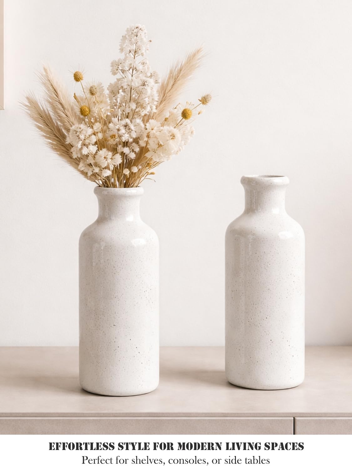 Small White Speckled Ceramic Vase Set of 3, Decorative Modern Vases for Shelf, Table, Living Room, Dried Flowers