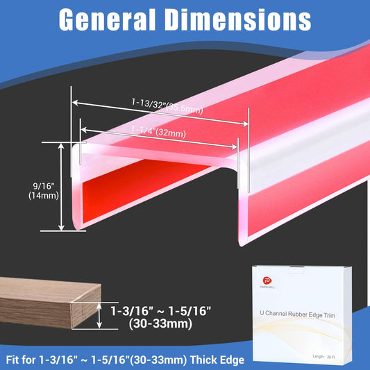 Clear Rubber Edge Trim, Self-Adhesive Silicone Edge Trim, Edge Protector for Sheet Metal, Glasses or Flexi Glasses, Silicone Rubber Material, Transparent Color, Fit 1/4"(6mm), U Channel Edge Guard