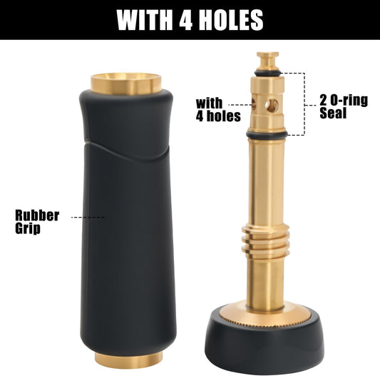 Besiter Brass Hose Nozzle, Heavy-Duty Sprayer for Garden Hoses, High Pressure Adjustable Twist Hose Nozzle, Spray Gun Rubber-Coated, Extra 10 Rubber Washers, 2 Pack
