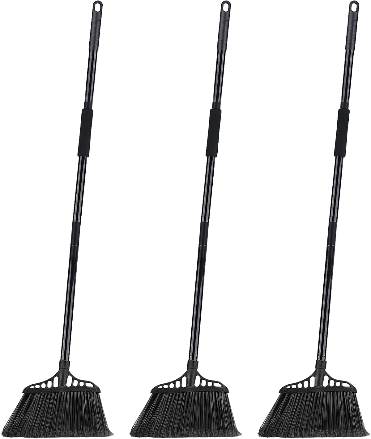 Tiumso Heavy Duty Angle Broom - 55" Adjustable Iron Handle with Stiff Bristles - Commercial-Grade Indoor/Outdoor Broom for Garage, Patio, Kitchen, Sidewalk & Concrete Cleaning (Black & Red)
