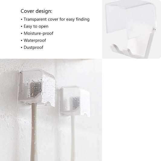 2PCS White Toothbrush Holder Wall Mounted with Cover, Toothbrush Storage Organizer for Dorm, Self Adhesive Toothbrush Hanger, for Bathroom, Shower, Cabinet, with 2PCS White Toothpaste Clip