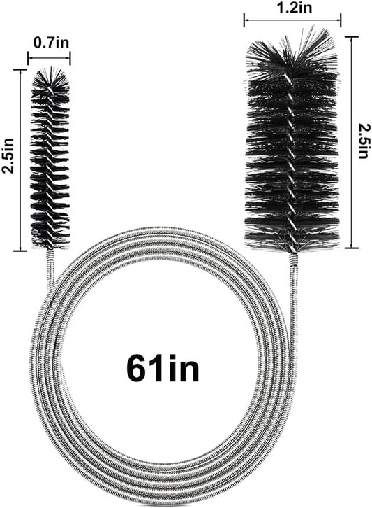 2-Pack Flexible Dual-Ended Aquarium & Kitchen Tube Brush – Stainless Steel Core with Durable Black Plastic, 61-Inch Long Cleaning Tool for Hoses, Pumps, and Narrow Pipes(Black)