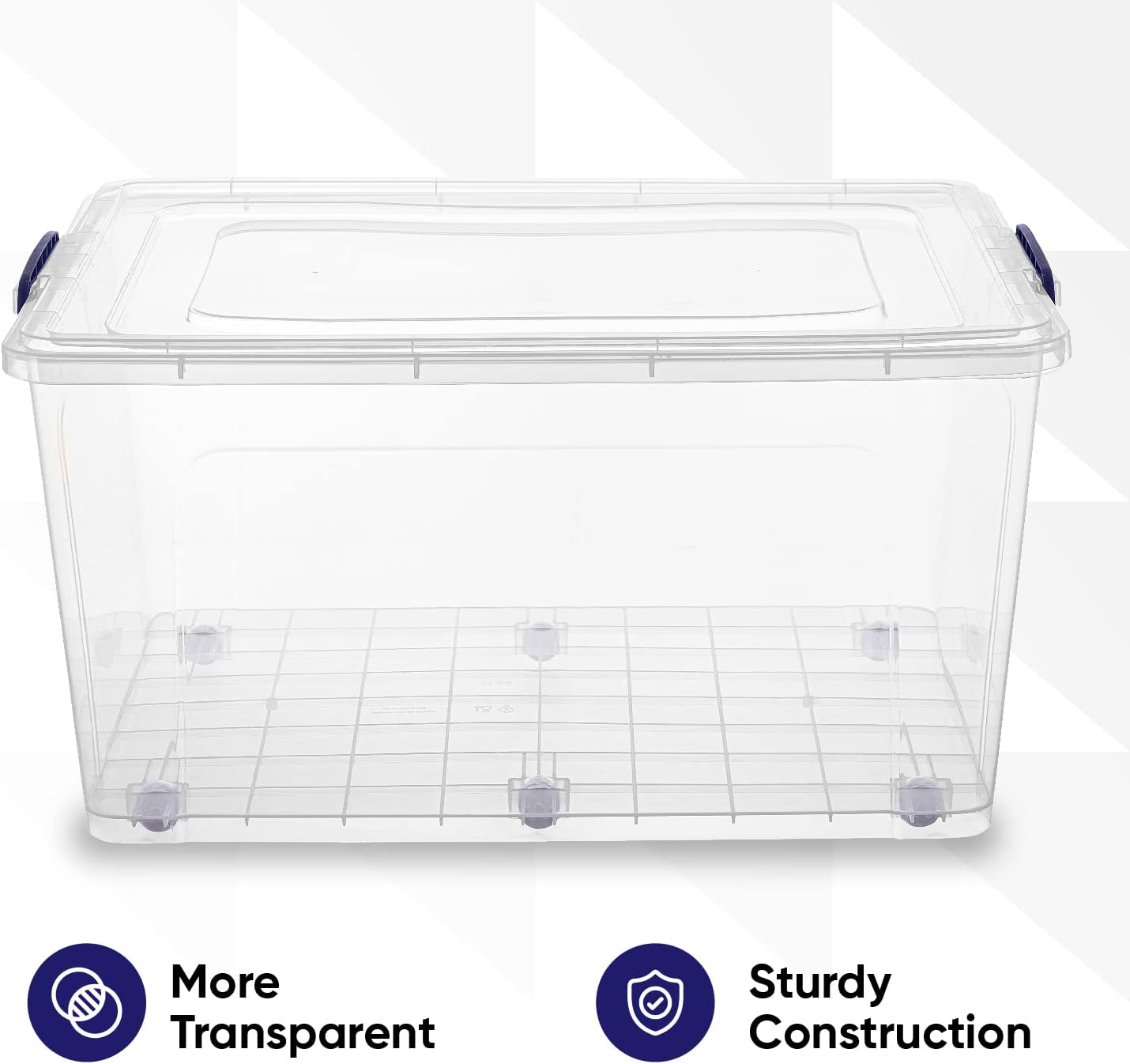 Superio Under Bed Storage Containers with Wheels (2 Pack), Flat Clear Storage Bin Stackable Large Storage Latch Box with Lids Store Cloths, Bedding, Linen, For Under The Bed, Garage, Home