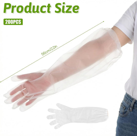 200 Pcs Long Sleeve Cleaning Gloves, Reusable & Waterproof Protective Rubber Gloves Elbow Length Long Plastic Glove for Household Duties, Kitchen, Dishwashing, Gardening - 22 Inch