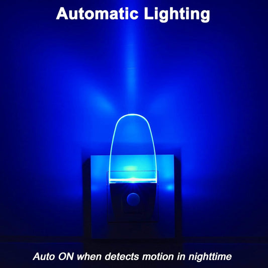 GREENIC Blue Motion Sensor Night Light Plug in 2 Pack, 0.5W LED Motion Detector Night Light Lamp, Automatic Motion Activated Nightlights for Modern Home Decor, Living Room, Bedroom, Bathroom, Kitchen