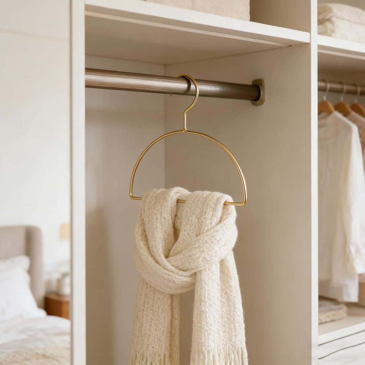 5pcs Wall Mounted Scarf Organizer Drying Rack for Clothes with Fabric-Friendly Finish, Golden Iron Semi-Circle Design, Easy Maintenance Indoor Laundry Hanger for Home and Travel