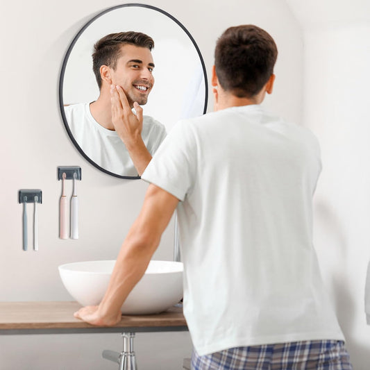 5 Slots Toothbrush Holder Wall Mount with Cover, Self Adhesive Toothbrushes Storage Organizer Perfect for Dorm Bathrooms and Shower, Holds 5 Toothbrushes. (White)