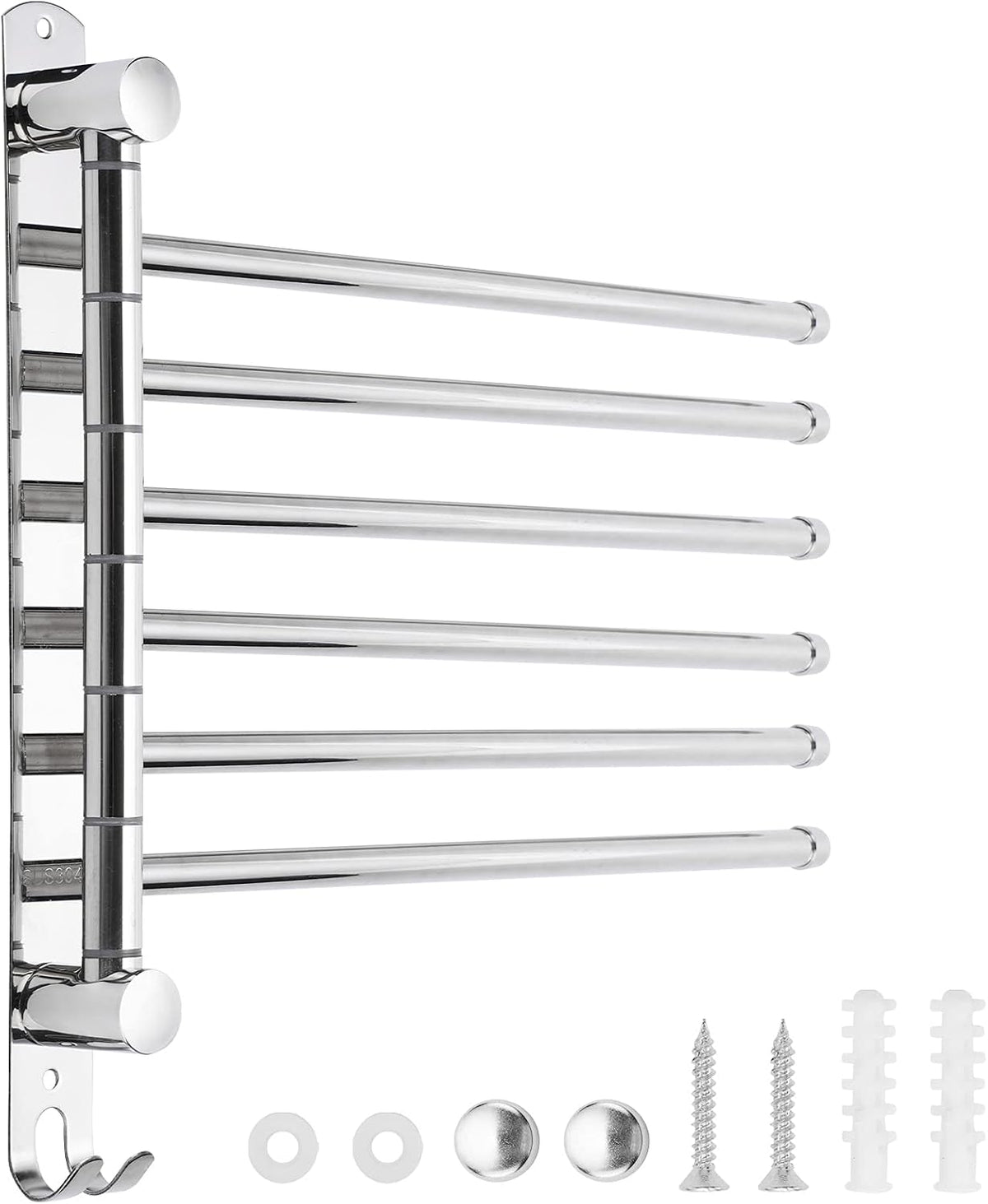 5-Arm Swivel Towel Rack - 180° Rotating Wall Mounted, 304 Stainless Steel Rustproof, Heavy Duty Bathroom Accessories, Space Saving Towel Organizer for Bathroom Kitchen Laundry - Pearl White