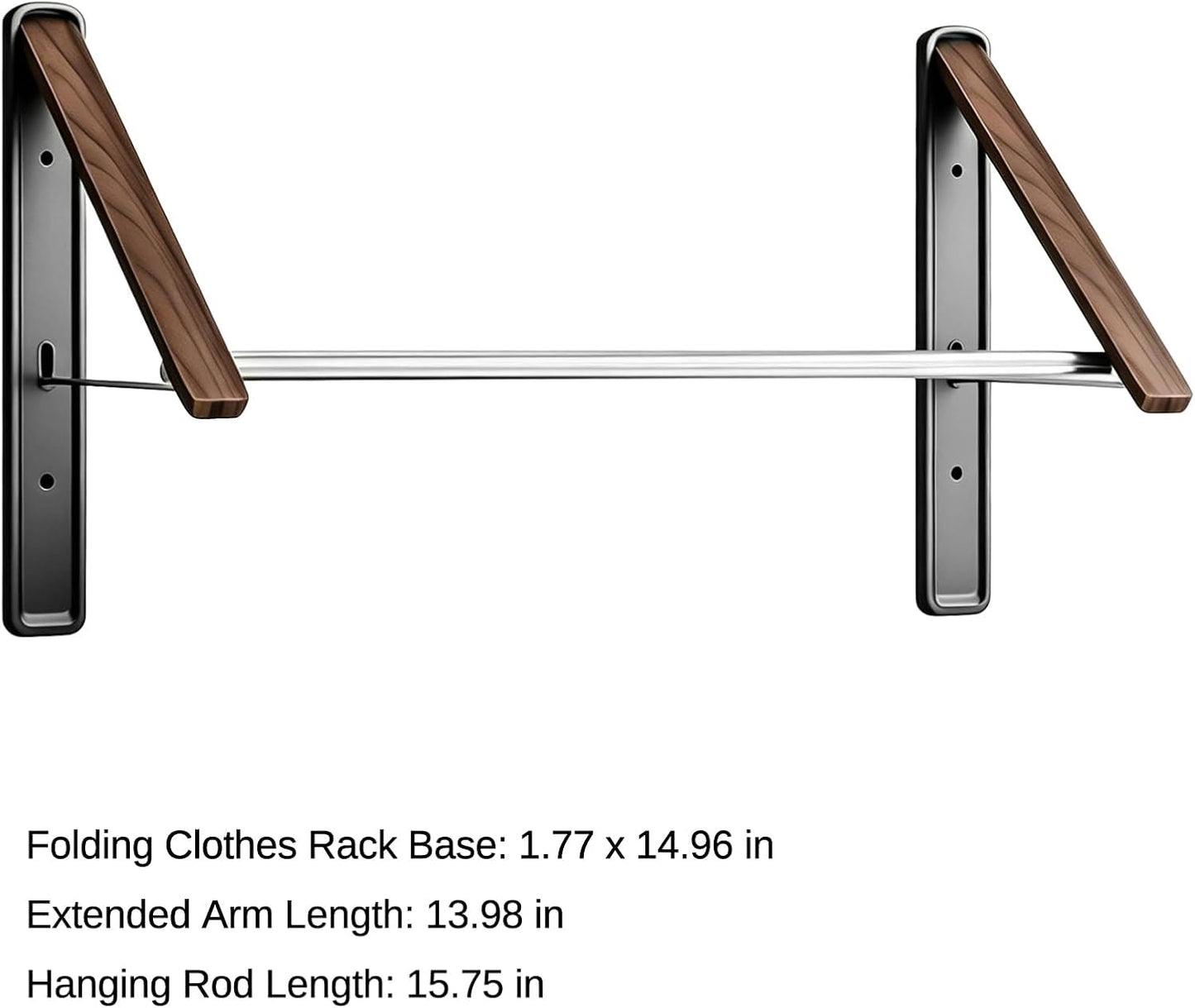 Wall Mounted Retractable Clothes Drying Rack, Walnut Foldable Hanger, Space Saving Laundry Organizer with 2 Brackets and 1 Rod, Ideal for Laundry Room, Dorm, Closet & Balcony