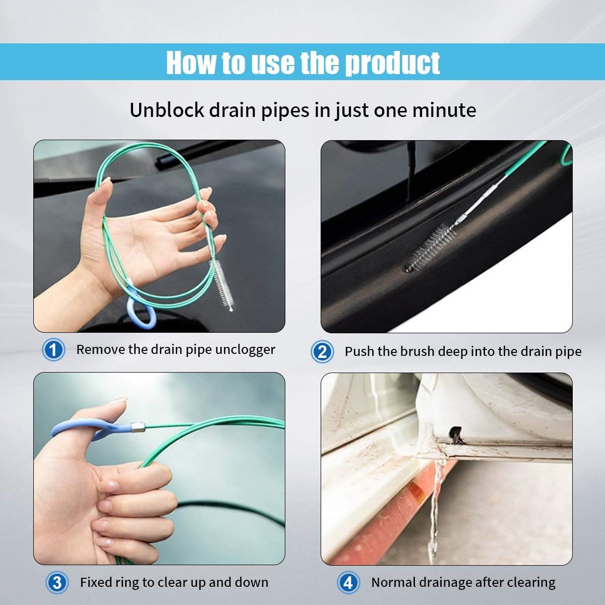 Auto Sunroof Drain Cleaning Tool, 78 Inch Extra Long Drain Cleaning Brush, Pipe Cleaner Dredging Tool, Flexible Tube Cleaning Brush for Car Sunroof Windshield Wiper Drain Hole