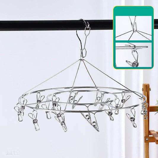 Stainless Steel Sock Drying Rack, Multi Clip Clothes Drying Rack Underwear Hanger Sweater Drying Rack Sock Clips Hang Dry Clothes Rack for Socks, Underwear (No Loop Round)
