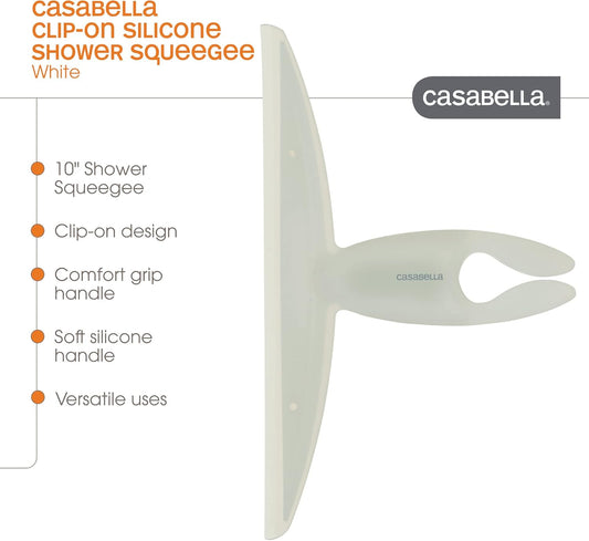 Casabella, White 44037 Clip on Silicone Squeegee, 10-1/8" x 1-1/4" x 6-3/4" h