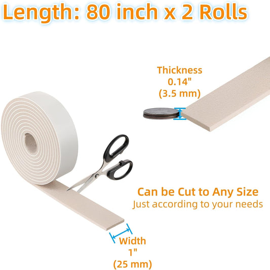 Furnigear Felt Strips with Adhesive Backing Heavy Duty Cuttable Felt Tape Roll Furniture Pads for Chair Legs - Protecting Hardwood Floors, Chair Wall Protector (Black, 80 x 0.5 x 0.14 Inch)