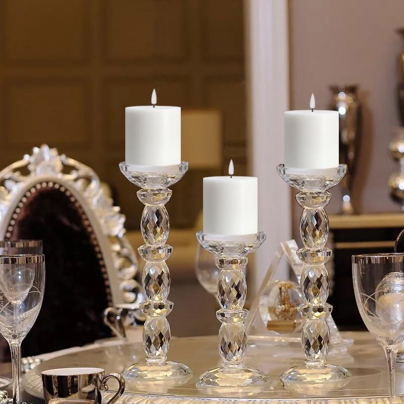 volnyus Flameless Candles Set of 3 (3x3 inch) Flickering LED Real Wax Candles Battery Operated with Remote Control Timers for Fireplace Bedroom Livingroom Party Dimmable Ivory Pillars Flat top