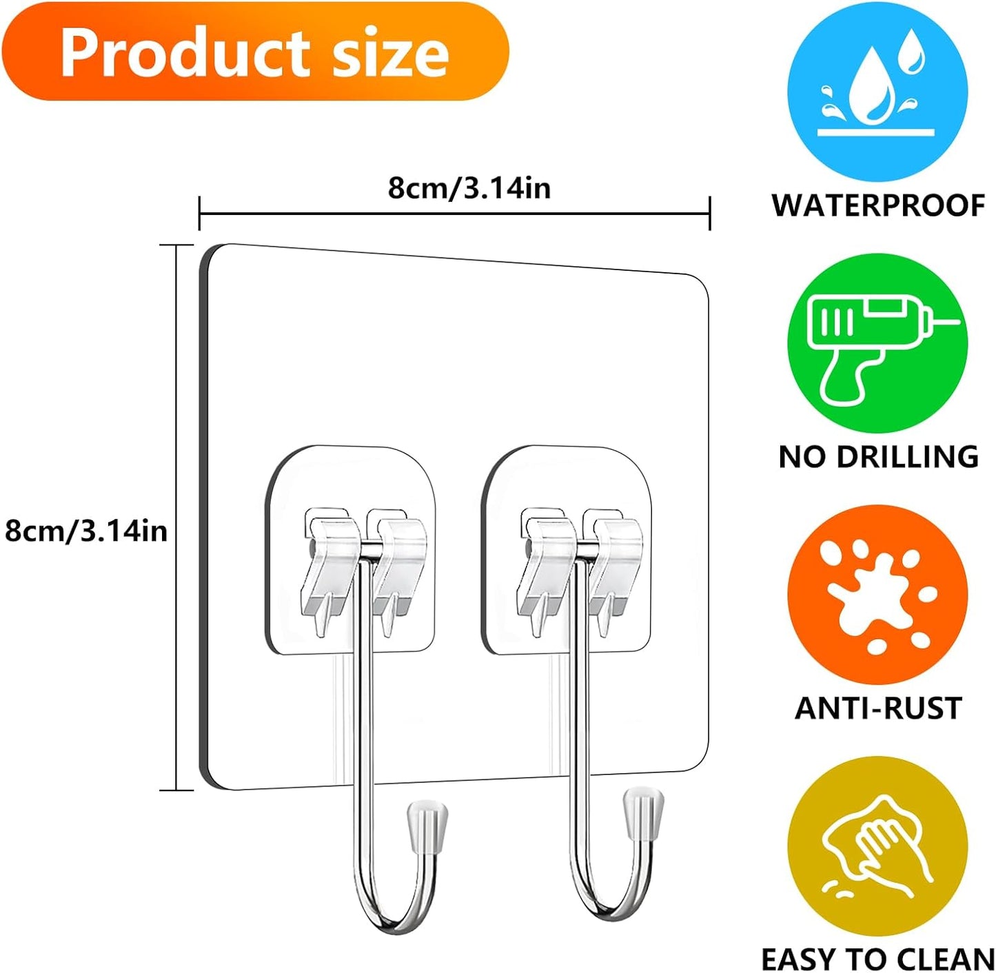 Strong Adhesive Hooks for Hanging Heavy Duty Rustproof Wall Hangers Towel Hooks for Bathrooms No Damage Easy-To-Remove Traceless Squeegee Shower Hook, Clear Utility Hook Multiple Uses for Kitchen Home