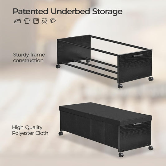 FOUCSSOMEI Under Bed Drawers on Wheels, XXXXL Size, UnderBed Storage with Wheels, Wooden Under Bed Storage, Heavy Duty, Patented Design