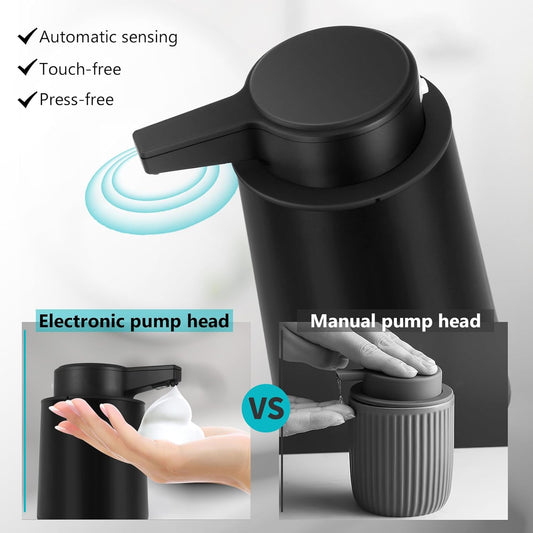 Automatic Soap Dispenser Foaming Touchless: 9oz Plastic Black Modern Rechargeable Electric Auto Foam Soap Dispenser - Bathroom Kitchen Hand Dish Lotion