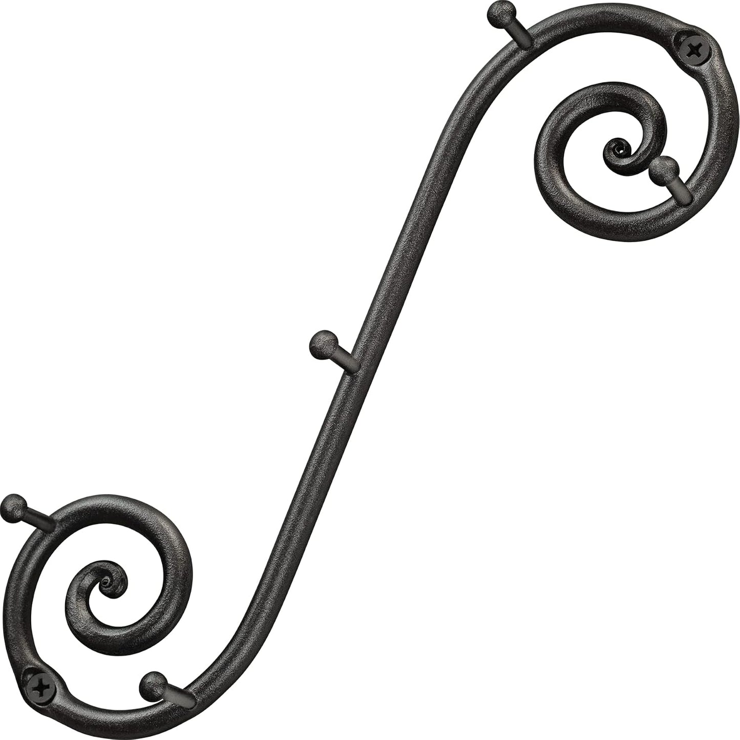 RTZEN Farmhouse Small Key Holder for Wall - Handcrafted Swirl Decorative 5 Key Hooks for Home Entryway - Wrought Iron Wall Mount Rack Purse Coat and Leash Holder or Organizer (Classic Black)