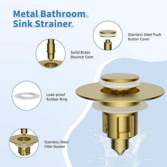 iFealClear Metal Universal Bathroom Sink Stopper, Upgraded Stainless Steel Sink Drain Strainer for 1.1''~2.36" Basin Pop Up Drain Strainer, Anti-Clogging Filter Basket, Brushed Nickel