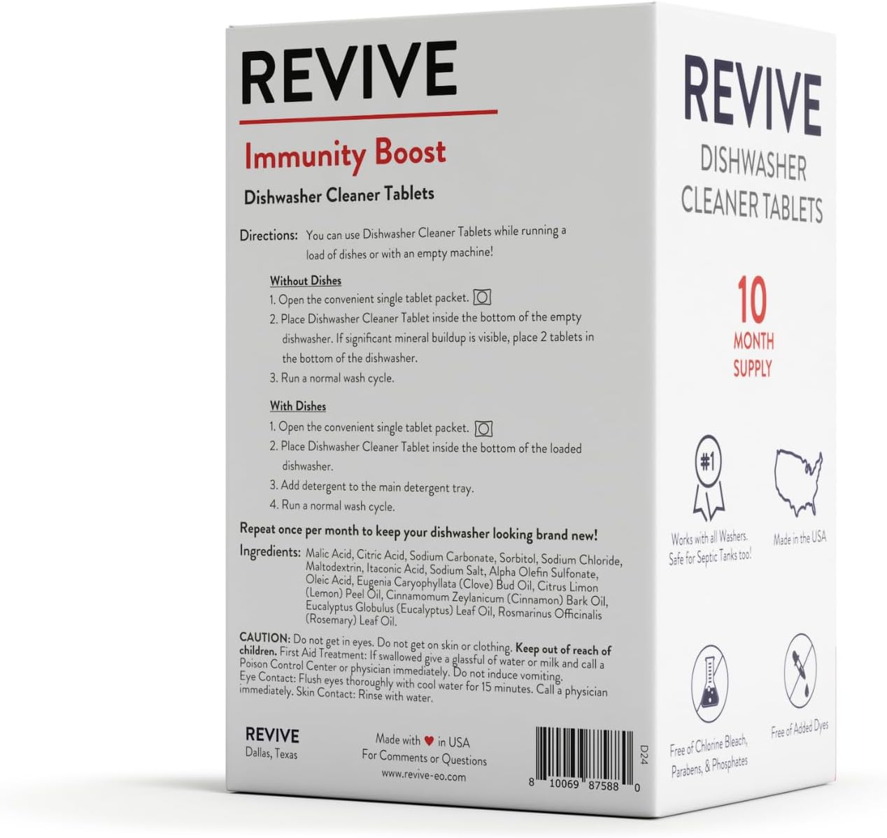Immunity Boost Washing Dishwasher Cleaner Tablets 10ct by Revive Essential Oils - 10 Month Supply, Synthetic Fragrance Free, Removes Limescale, Grease and Odors, Made with Essential Oils