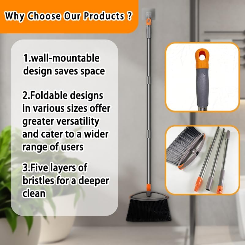 Heavy-Duty Broom, Suitable for Both Indoor and Outdoor use, Ideal for Cleaning Yards, garages, Shopping Centers, Kitchens, Balconies, Offices, and pet Hair