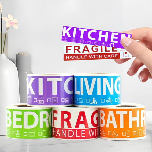 250 pcs Single Bedroom House Moving Labels,5pcs Colored Coded Label Rolls, 50 pcs Each.for Home Moving Boxes Labels for Boxes+Fragile Moving Stickers,Moving Supplies,Closet Boxes,Apartment Stickers