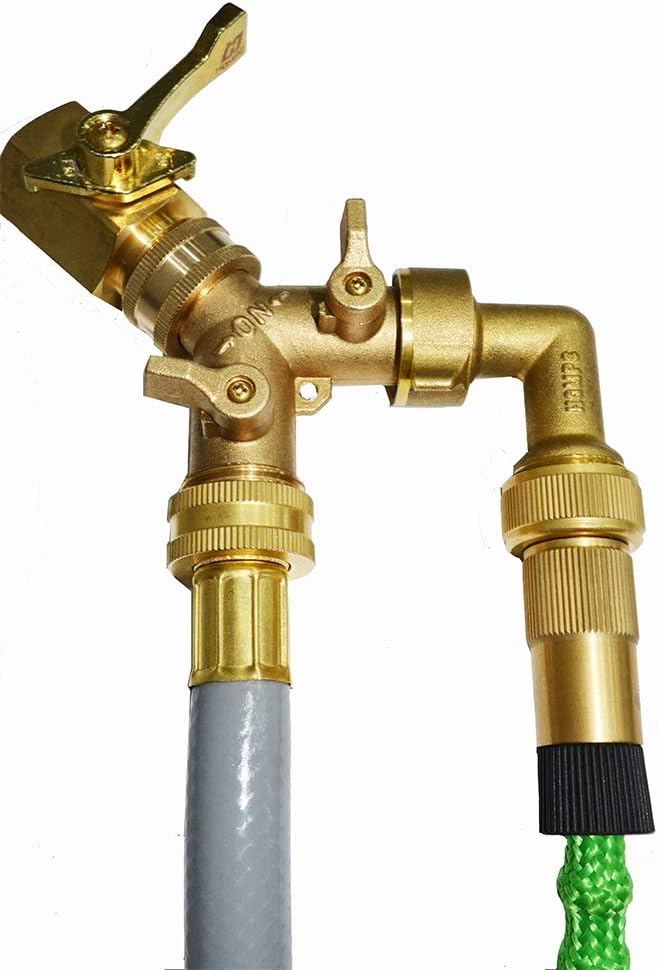 HQMPC Garden Hose Y Valve Splitter Brass Hose Splitter With Stainless Steel Long Handle Brass Garden Hose Adapter 2 Way Y Valve 3/4" GHT Thread 2pcs